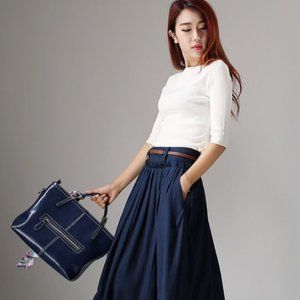 Swing Long Linen Maxi skirt for women, Navy blue walking skirt
